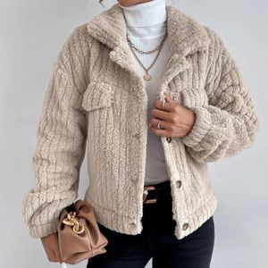 Frenchy Drop Shoulder Button Front Flannel Jacket